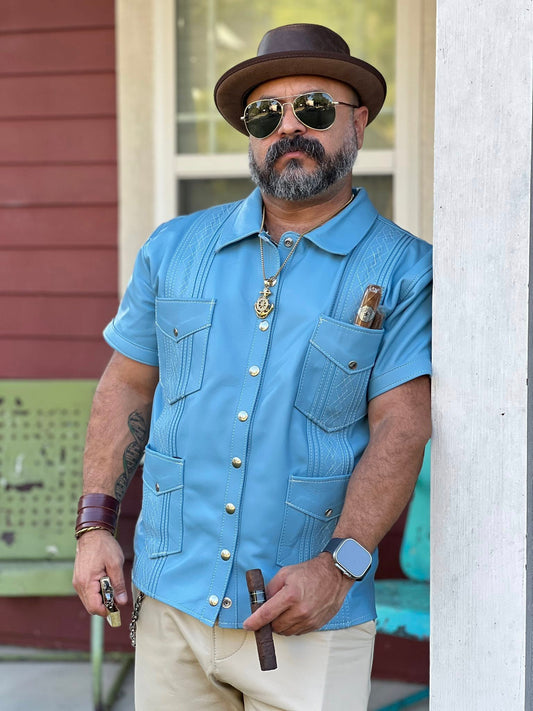 Leather Guayaberas Shirt - front view