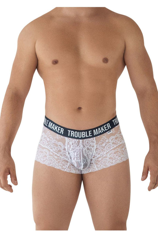 CandyMan Men's Underwear 99616X Trouble Maker Lace Trunks Color White