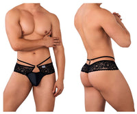 Black Lace Polyester Thong - view 1