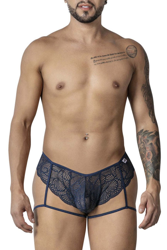 CandyMan Men's Underwear 99905 Garter Lace Briefs Color Navy