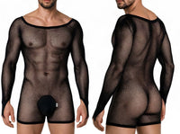 Patterned Long Sleeve Black Fishnet Bodysuit - view 1