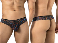 Black Printed Mesh Thong - view 1