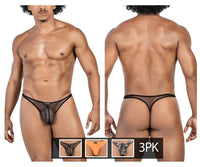 Clever Moda Men's Underwear 100008 3PK Autralian Latin Thongs Color Black-Orange-Black