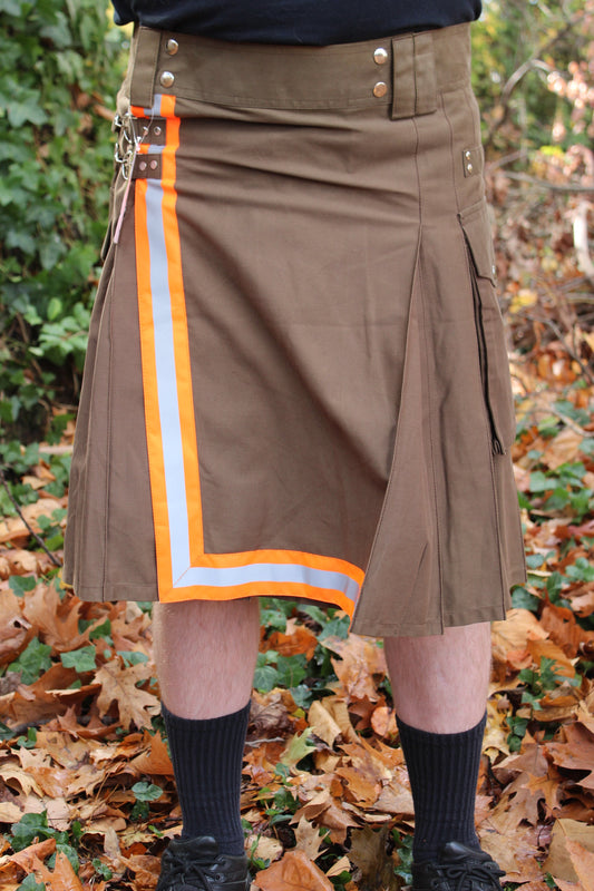 Firefighter Kilt in Brown and Florescent Orange - view 2