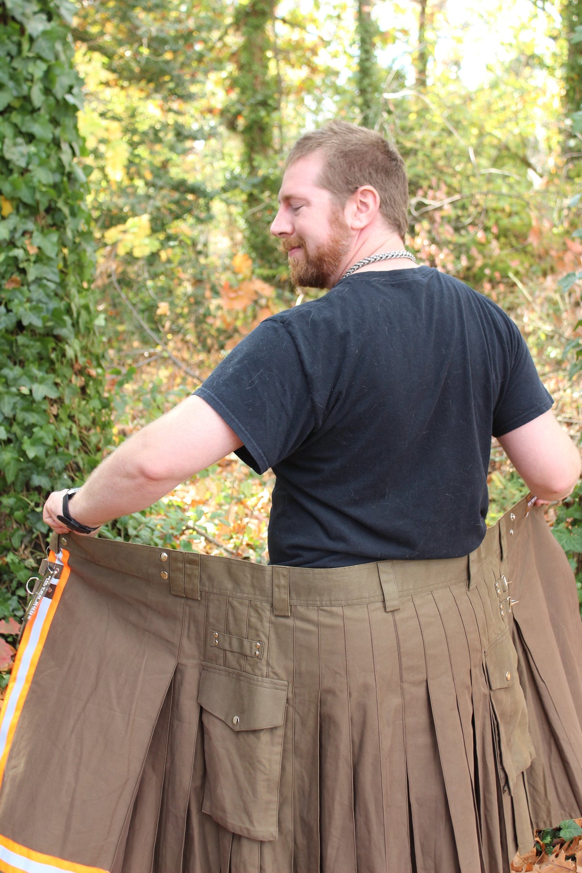 Firefighter Kilt in Brown and Florescent Orange - view 17