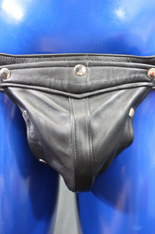 Black Leather Jock with built in Cockring - view 2