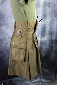 Classic KiltedBros Kilt in Olive Drab - front view