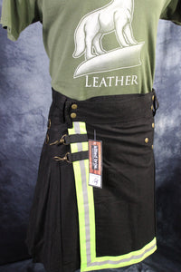 Classic KiltedBros Firefighter Kilt in Black and Florescent Green - front view