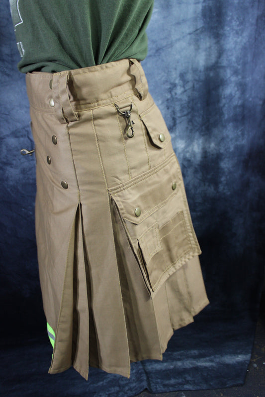 Classic KiltedBros Firefighter Kilt in Tan and Florescent Green - view 2