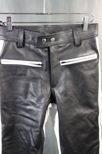 The Otter and The Fox Leather Formal Pants in Black with White Highlights - front view