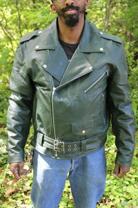 Otter and Fox Leather Biker Jackets in Hunter Green - front view
