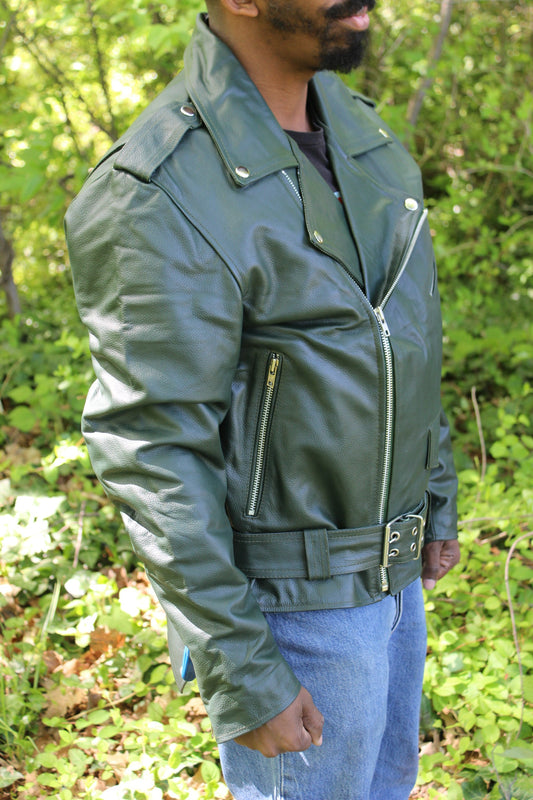 Otter and Fox Leather Biker Jackets in Hunter Green - view 2
