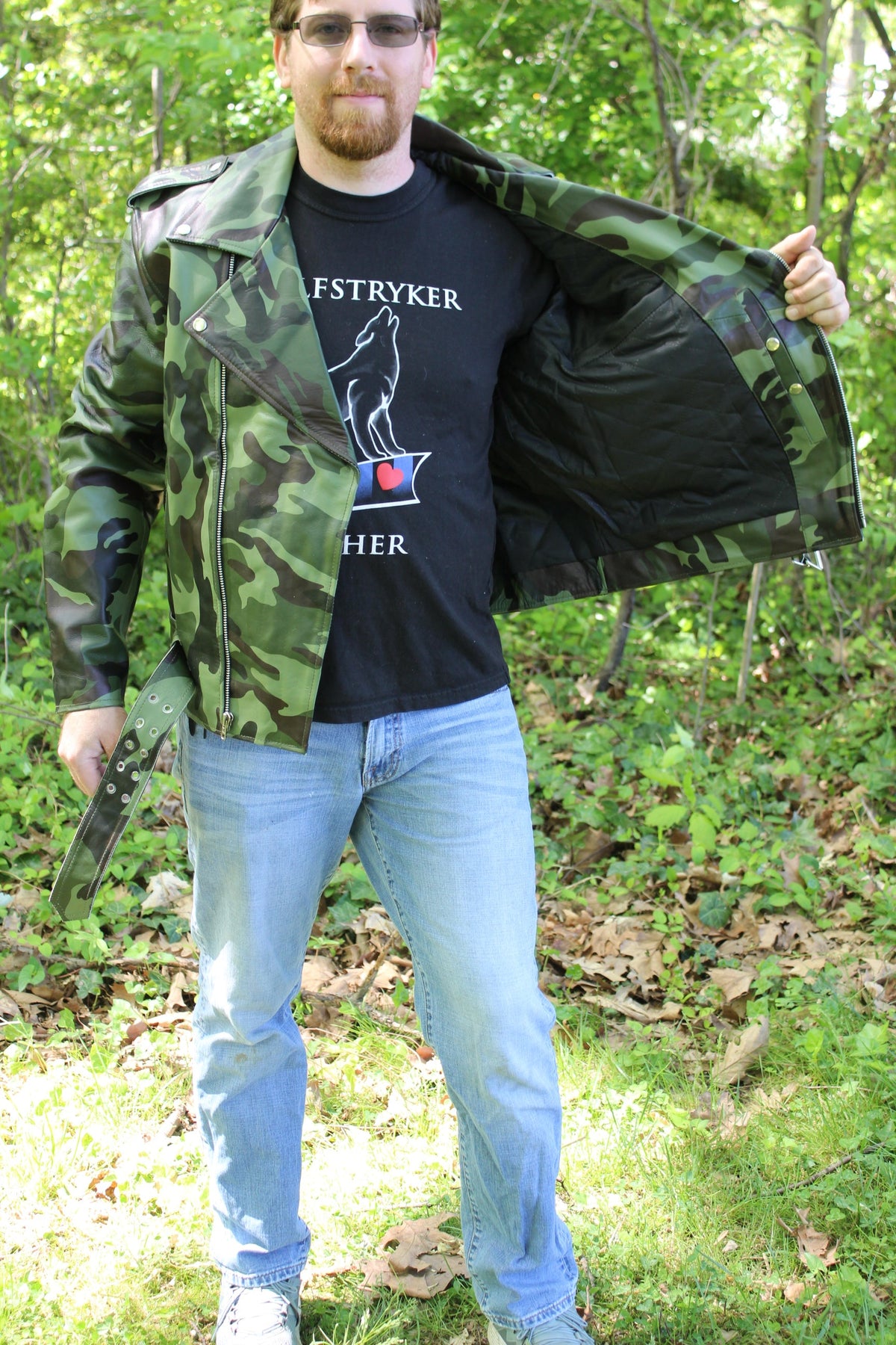 Otter and Fox Leather Biker Jackets in Camo - view 4