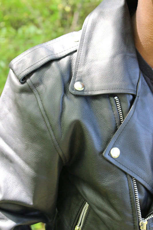 Otter and Fox Leather Biker Jackets in Classic Black - view 2