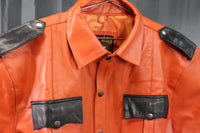 OnF Leather Shirts in Orange with Black Highlights - front view
