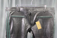 The Otter and The Fox Leather Formal Pants in Black with Hunter Green Highlights - front view