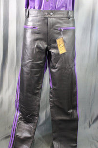 The Otter and The Fox Leather Formal Pants in Black with Purple Highlights - front view