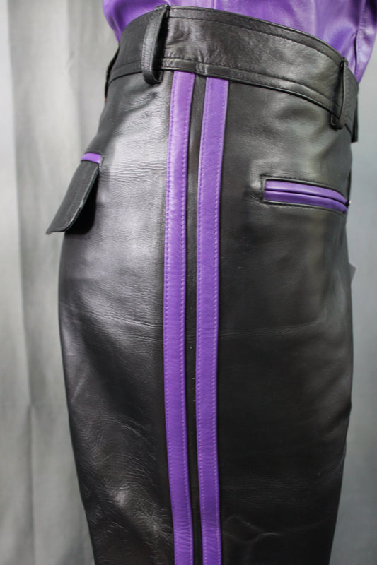 The Otter and The Fox Leather Formal Pants in Black with Purple Highlights - view 2