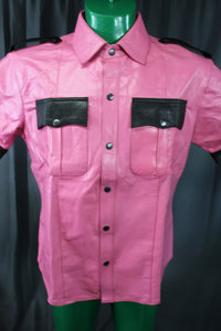 OnF Leather Shirts in Pink with Black Highlights - front view