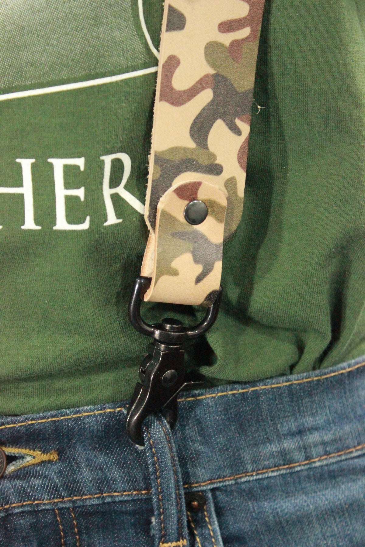 Classic Camouflage Leather Suspenders with Gunmetal Buckles - view 5
