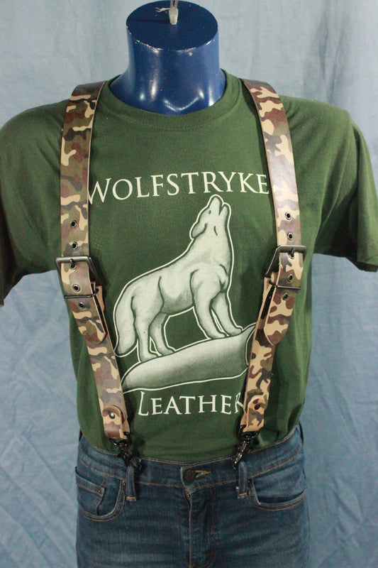 Classic Camouflage Leather Suspenders with Gunmetal Buckles - view 2