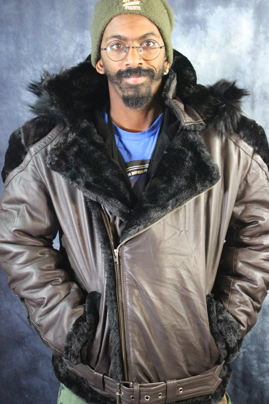 Brown Leather and Fur Jacket by Otter and The Fox - view 2