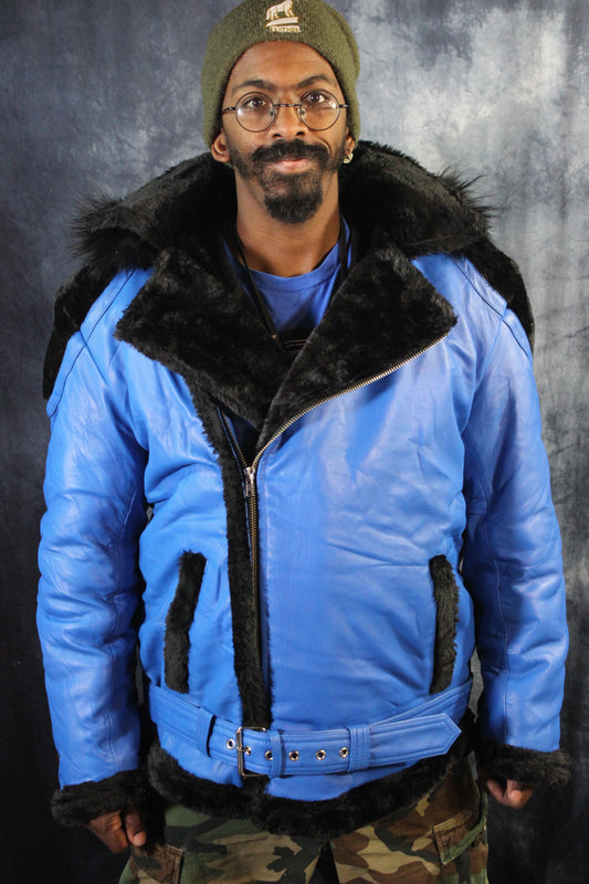 Blue Leather and Fur Jacket by Otter and The Fox - view 2