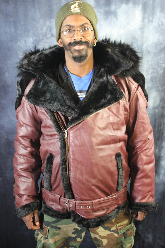 Burgundy Leather and Fur Jacket by Otter and The Fox - view 2