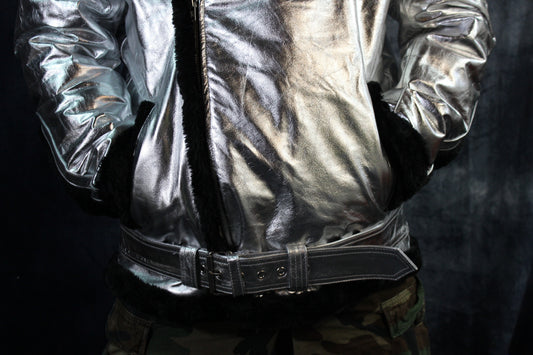 Silver Leather and Fur Jacket by Otter and The Fox - view 2