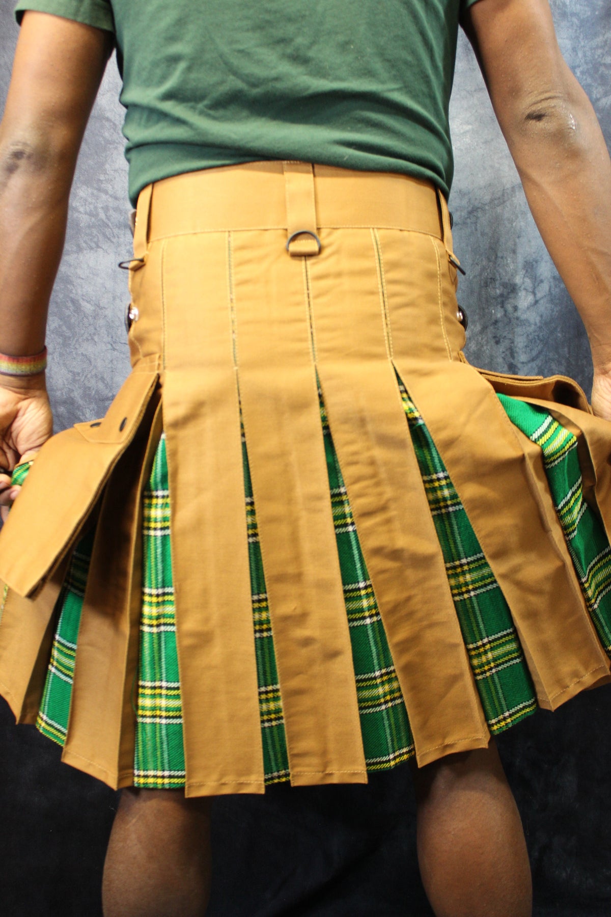 Hybrid Kilt in Tan with Irish Tartan Pleats - view 6