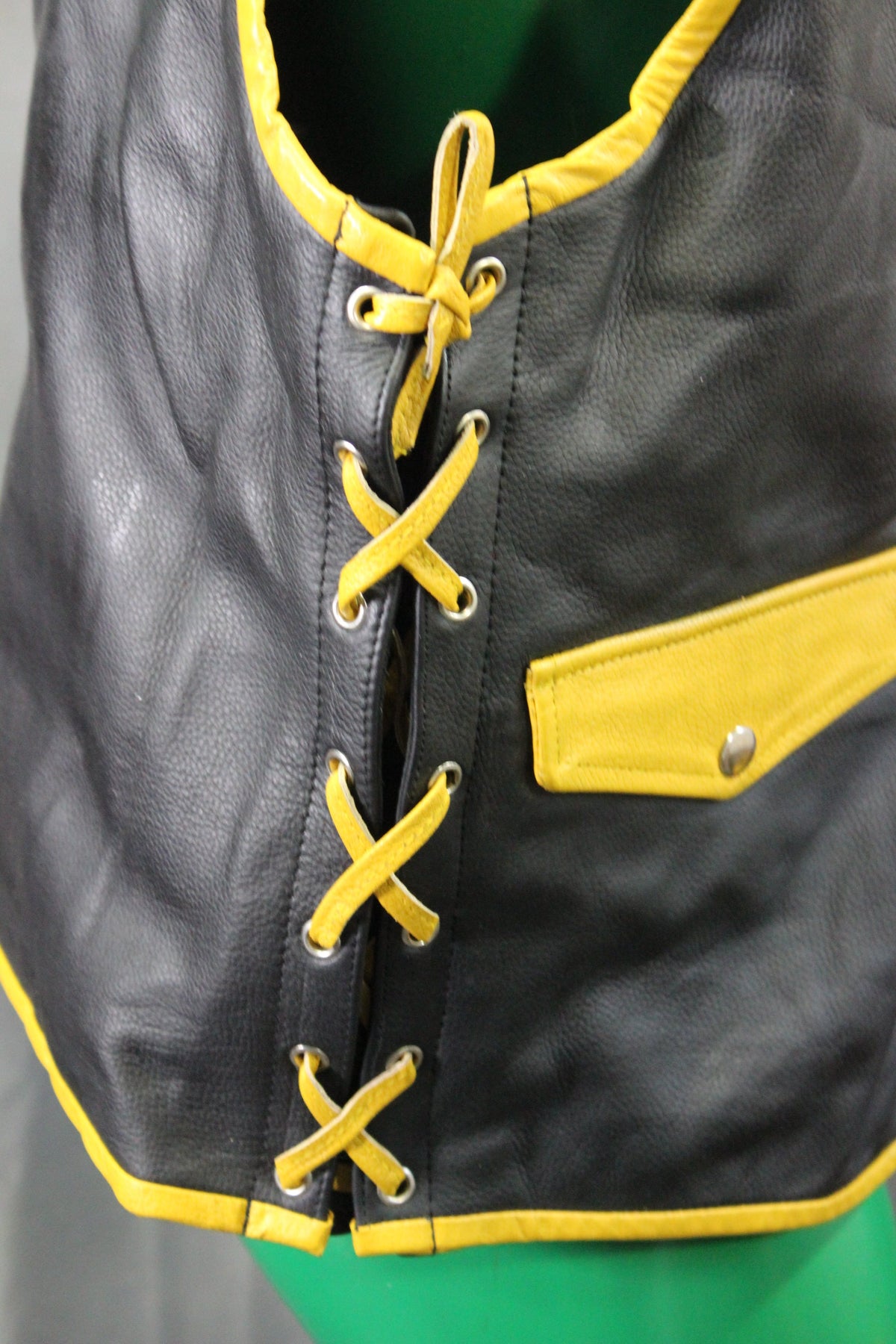 OnF Leather Bar Vest - Black with Yellow Highlights - view 17