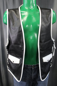 OnF Leather Bar Vest - Black with White Highlights - front view