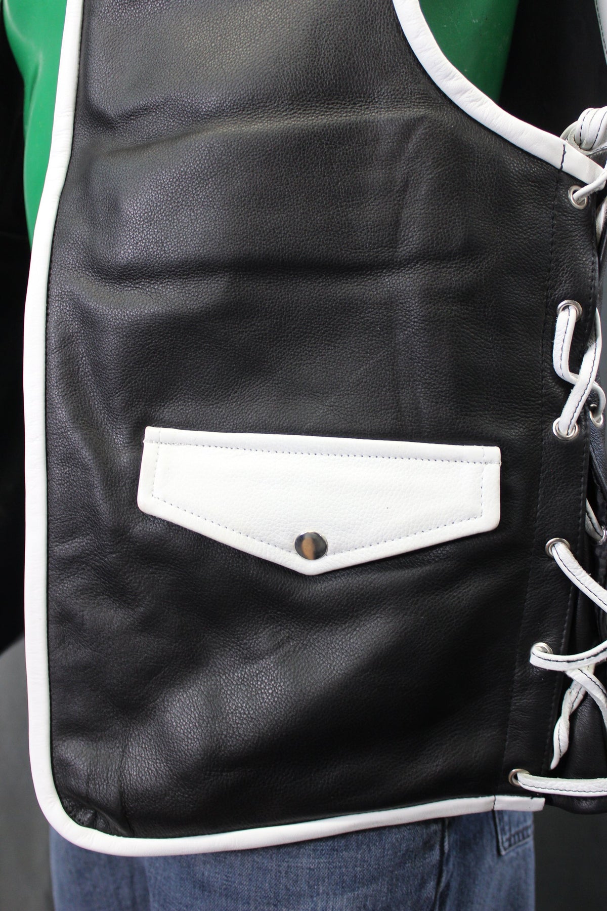 OnF Leather Bar Vest - Black with White Highlights - view 6