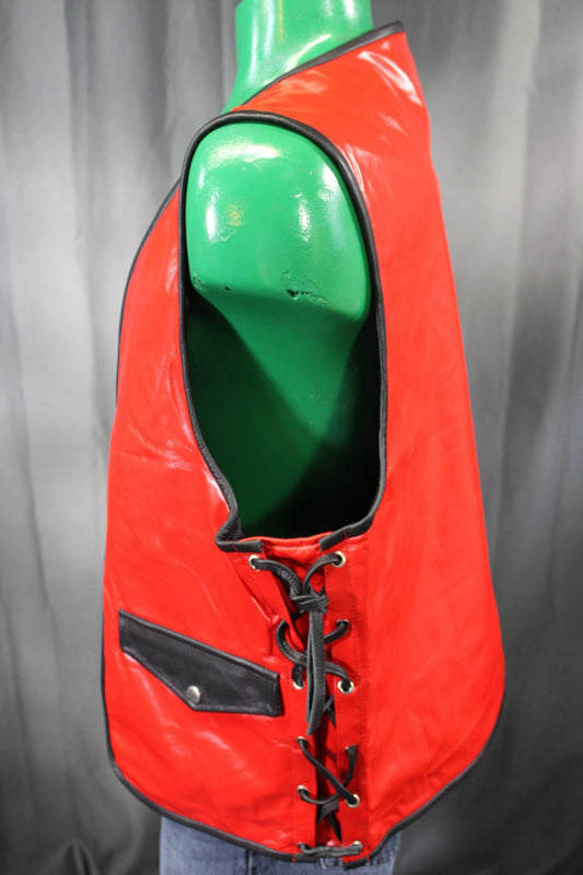 OnF Leather Bar Vest - Red with Black Highlights - view 2