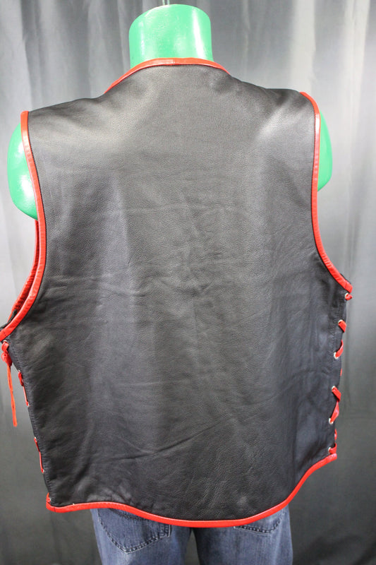 OnF Leather Bar Vest - Black with Red Highlights - view 2