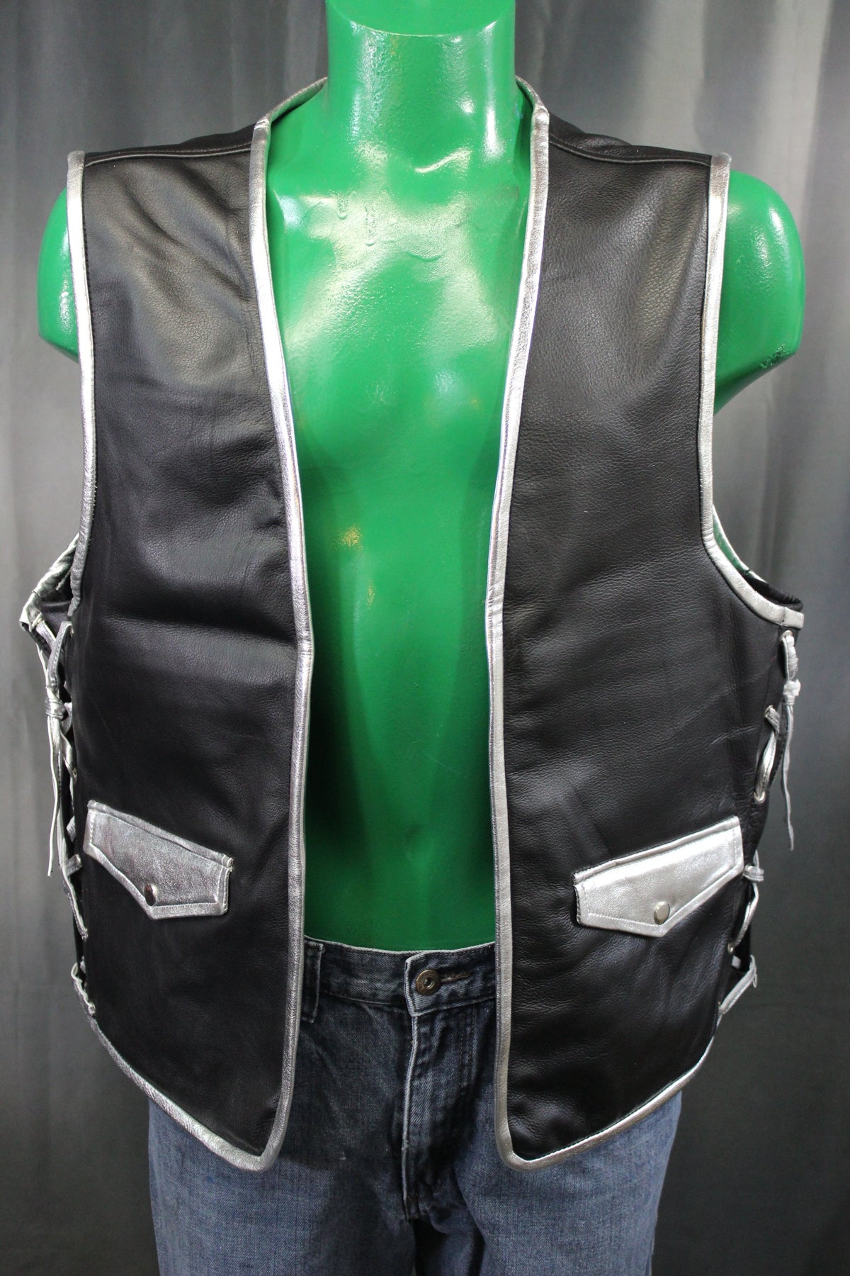 OnF Leather Bar Vest - Black with Silver Highlights - view 6