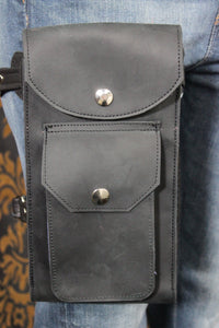 Leather Thigh Holster with Two Pockets - front view