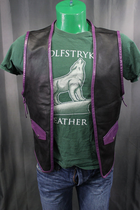 OnF Leather Bar Vest - Black with Purple Highlights - view 2