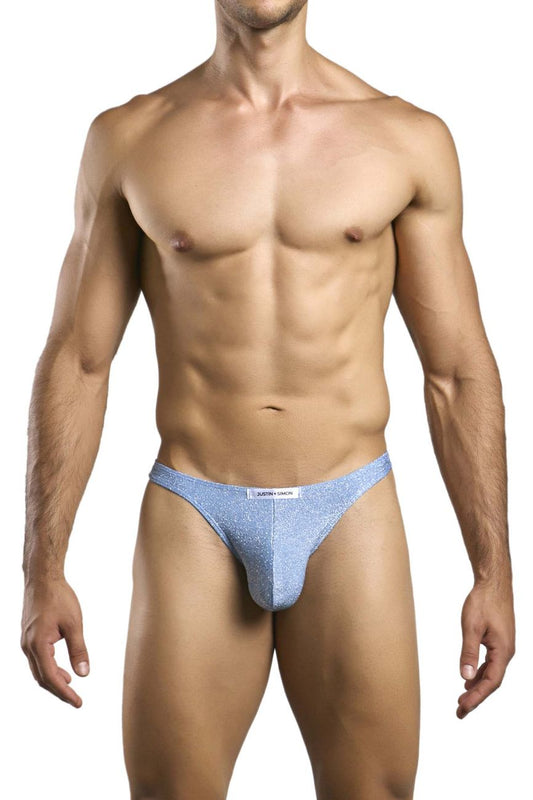 JUSTIN+SIMON Men's Underwear XSJ03 Classic Thongs Color Lurex Blue