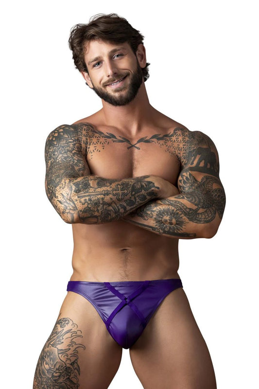 Male Power Men's Underwear 447-302 Eggplant Crossover Thong Color Plum