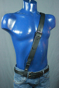 Classic Black Leather Sam Browne Belt - front view