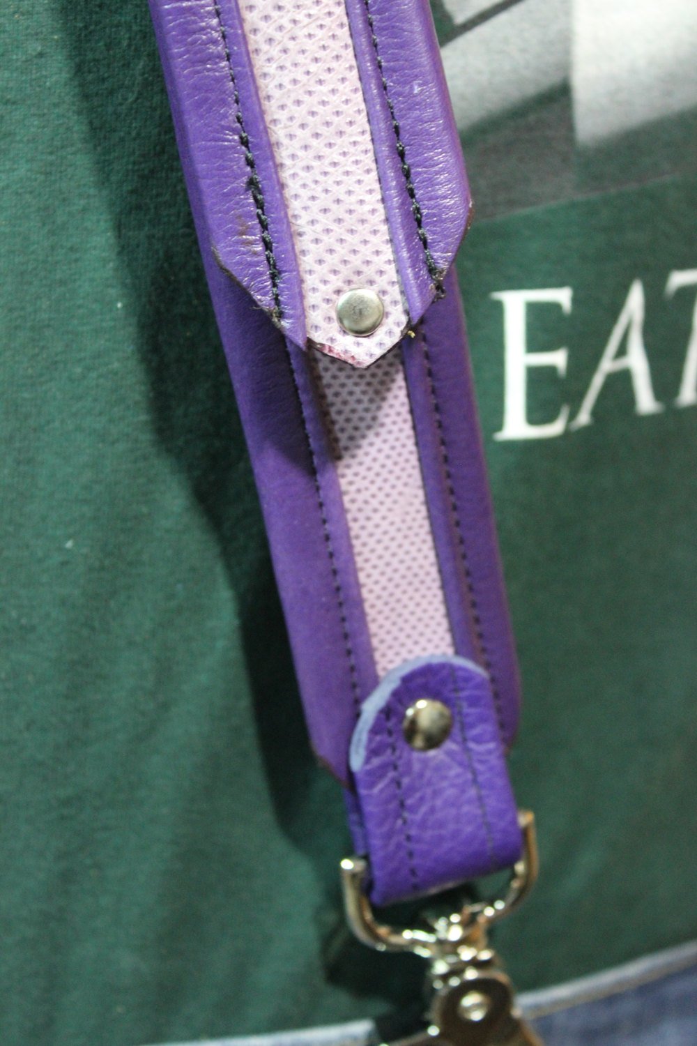 Our Hand Made lavender snake and purple leather suspenders - view 5