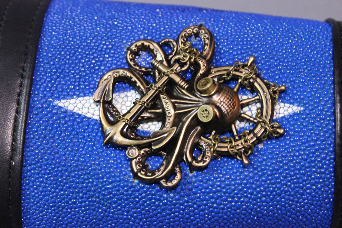 Blue stingray cuff with custom Victorian Curiousities pin! - view 5