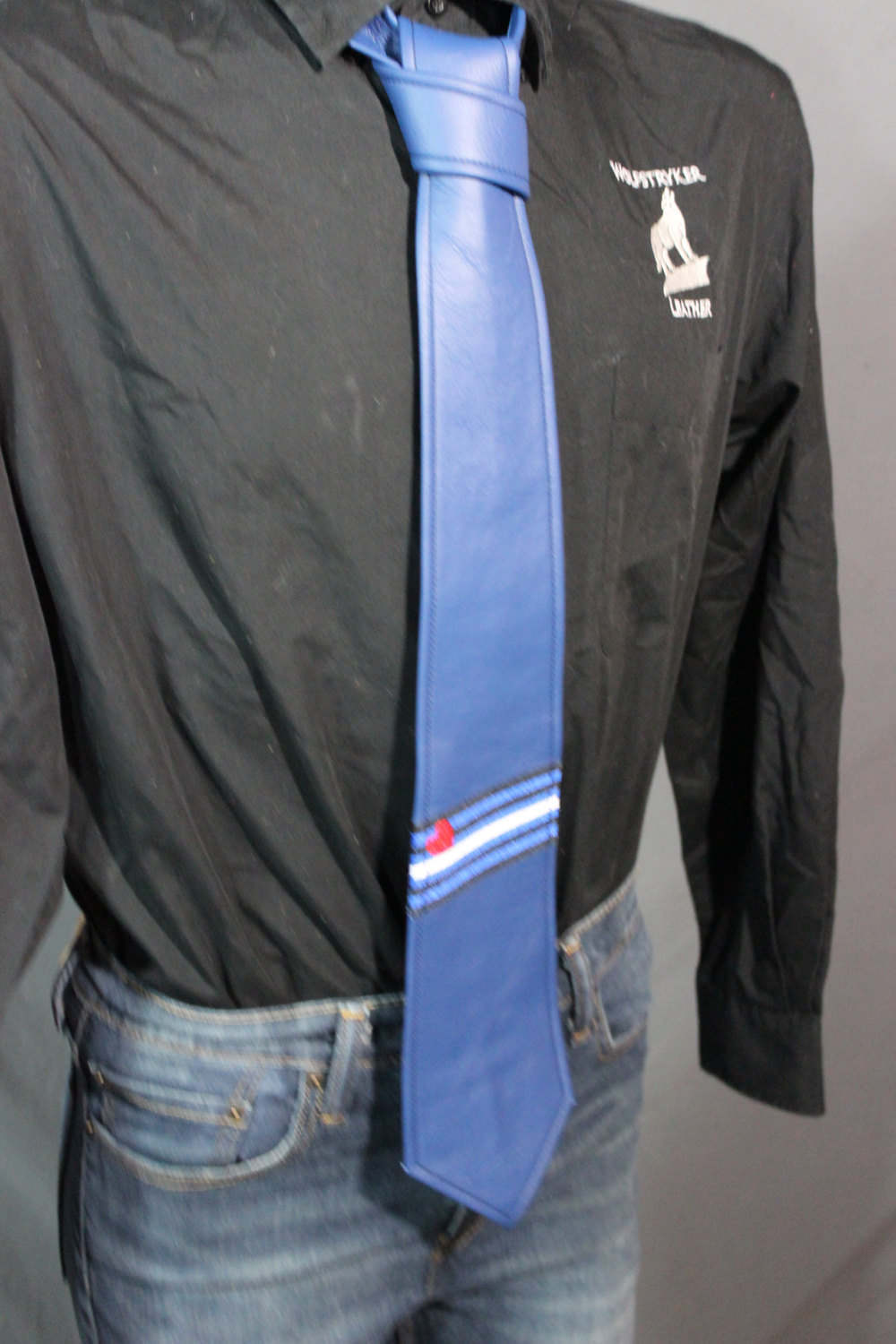 Leather Tie with Leather Pride Flag Embroidery - view 5