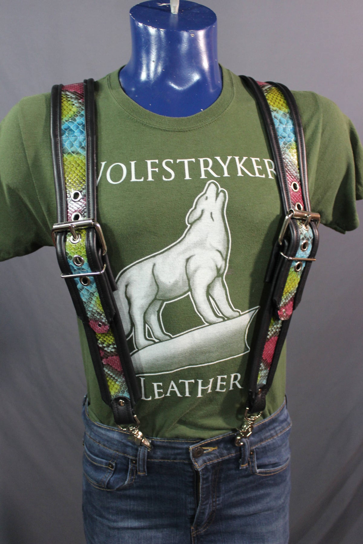 Our "Double Wide" Hand Made Rainbow Python Suspenders - view 5