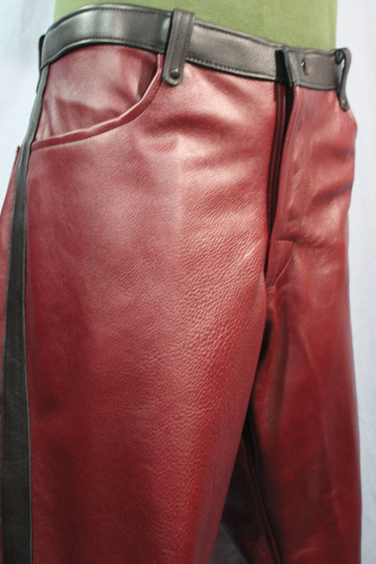 Our Striped Leather Pants in Burgundy and Black - view 2
