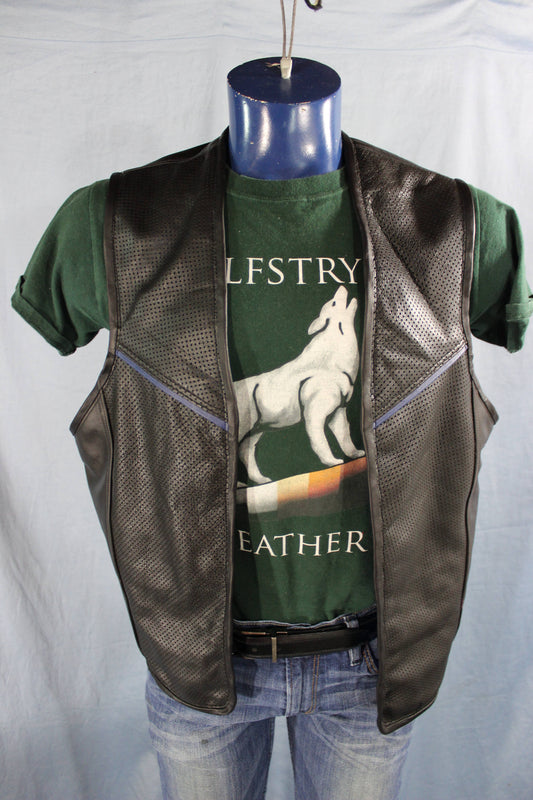 Hand Made Leather Pin Vest with Blue Highlights - view 2