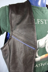 Hand Made Leather Pin Vest with Blue Highlights - front view
