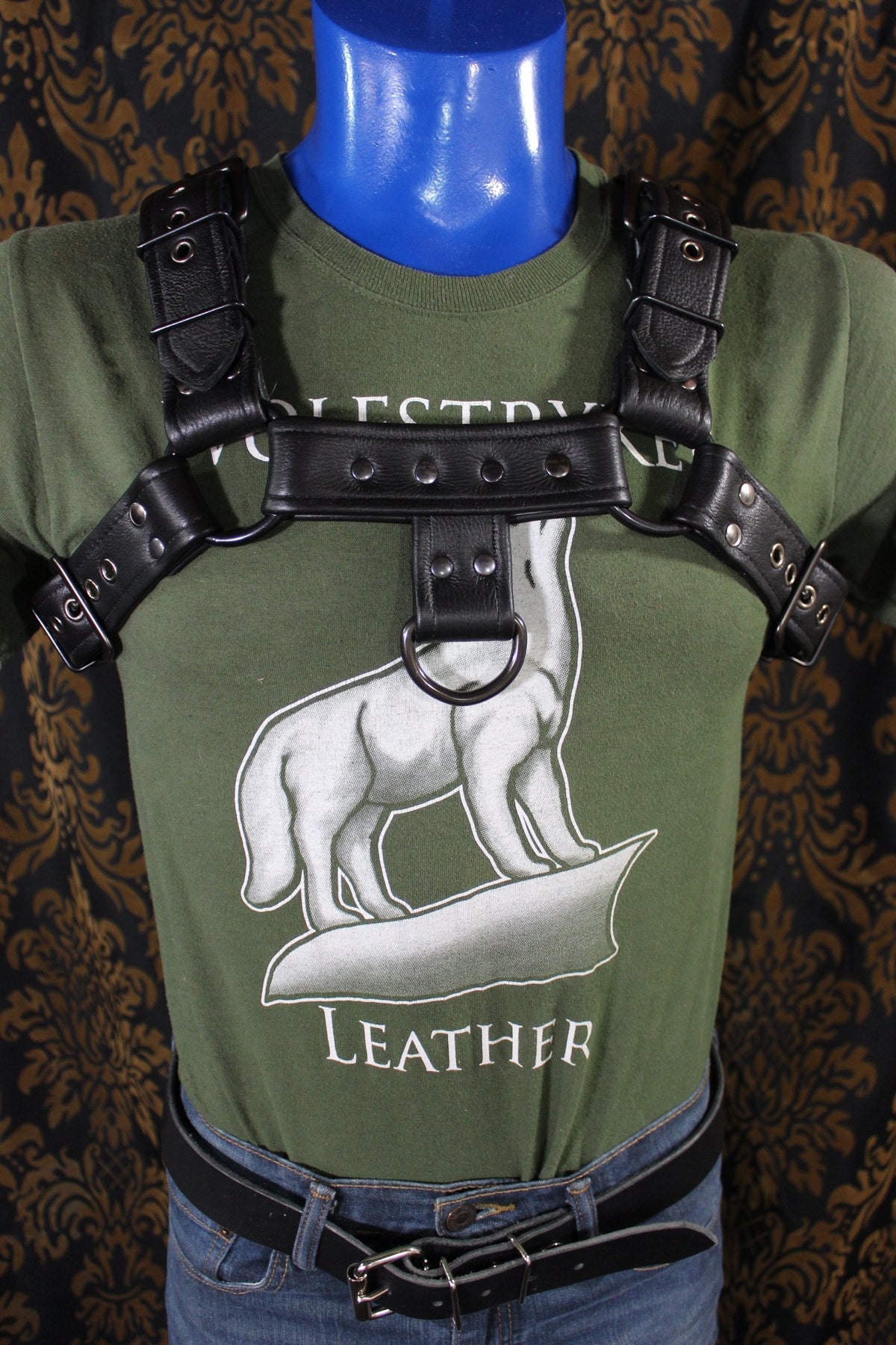 Classic Black Leather Bulldog Harness with Gunmetal Hardware - view 5
