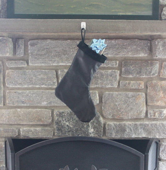 Black Leather Christmas Stocking - 100% Hand Made in the USA. Monogramming Available. - view 2
